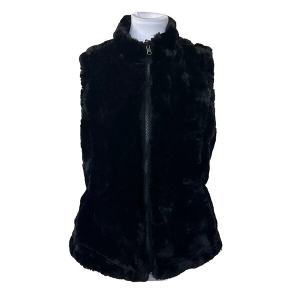 Nicole Miller Womens Black Faux Fur Quilted Reversible Sleeveless Vest Small - Picture 1 of 14